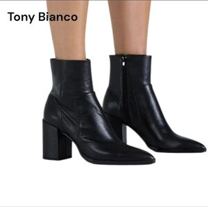 Tony Bianco BRAZEN Luxe Black Leather Ankle Boot Bootie High Heel Shoe Women 10